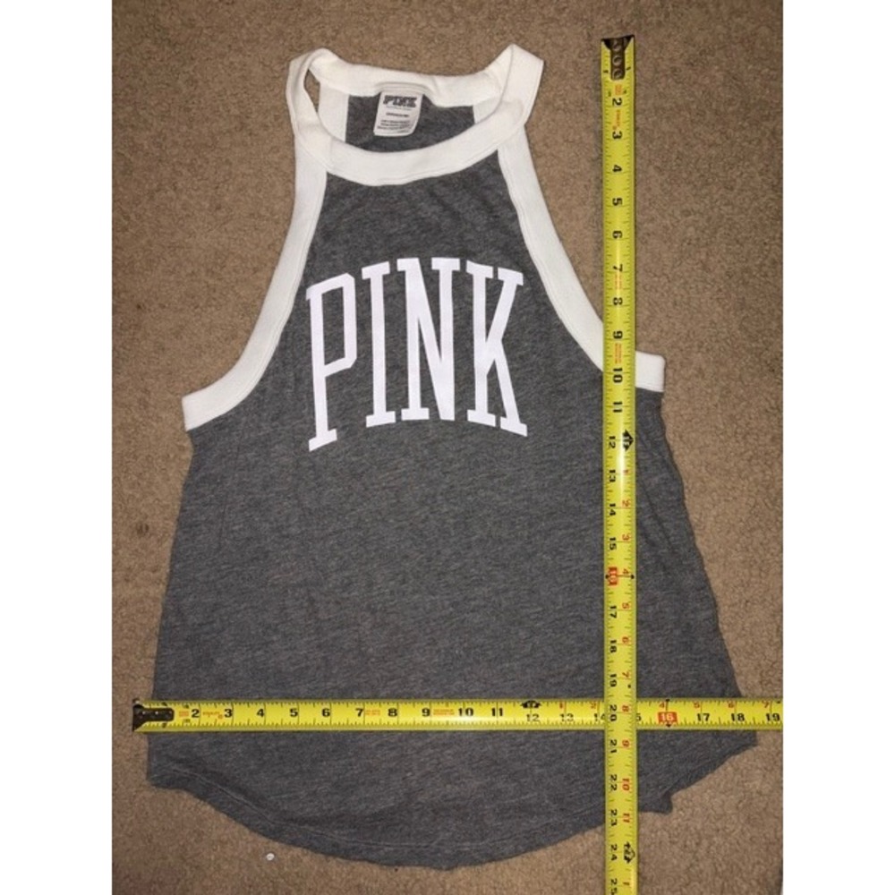 Victoria's Secret PINK Tank Top Womens Small Gray White High Neck Halter T56-43